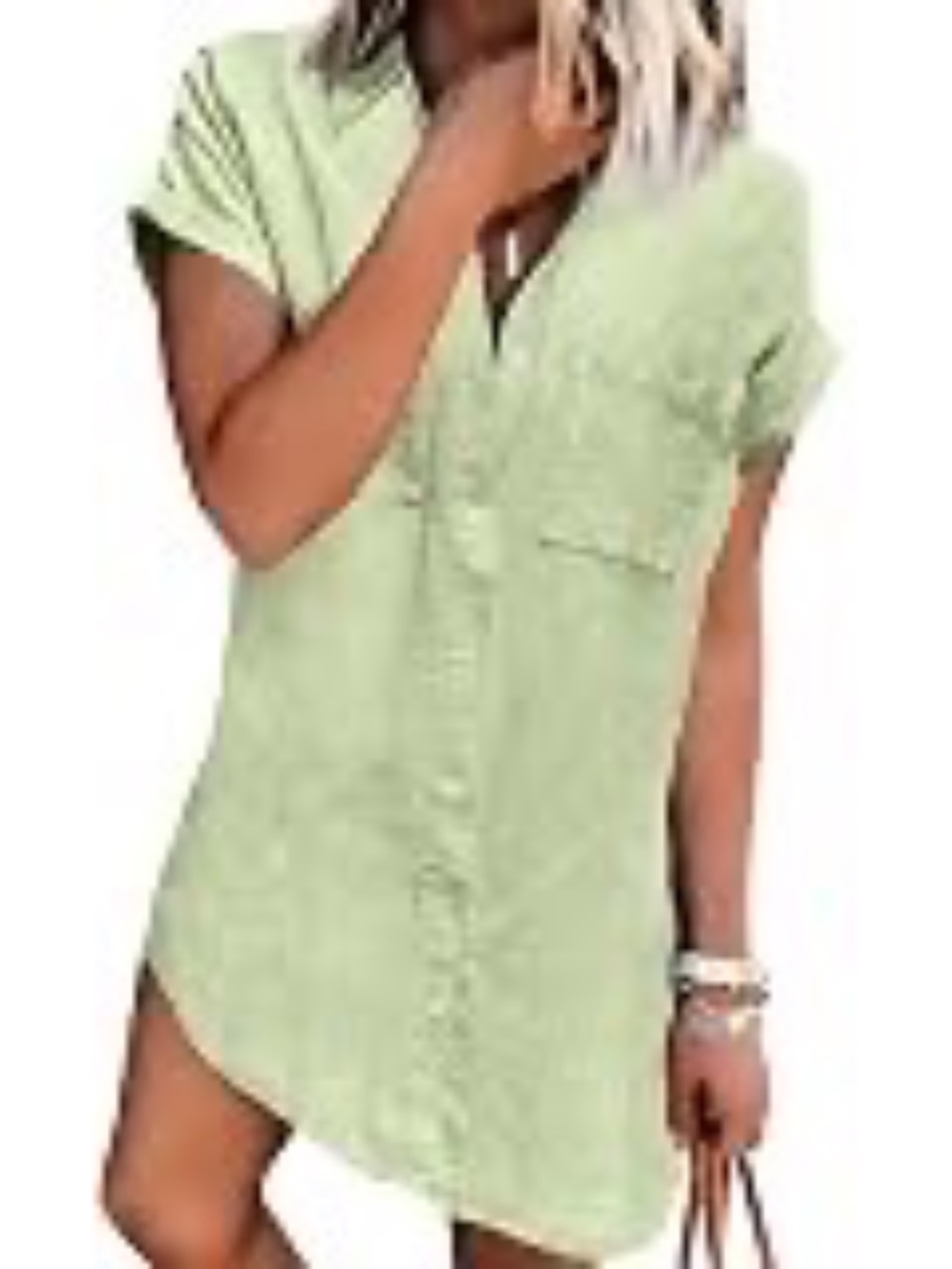 Women Denim Shirt Dresses Short Sleeve Distressed Jean Dress Button Down